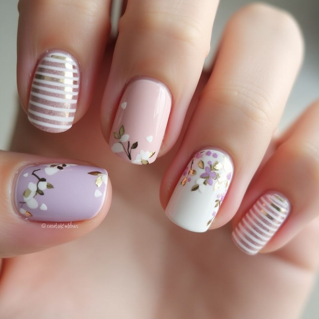 Mother's Day Stripes And Lines Nail Design
