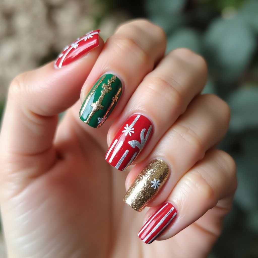 Christmas Stripes And Lines Nail Design