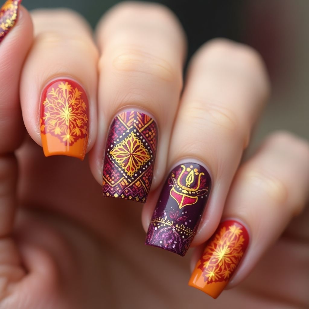 Diwali Freehand Art Nail Design