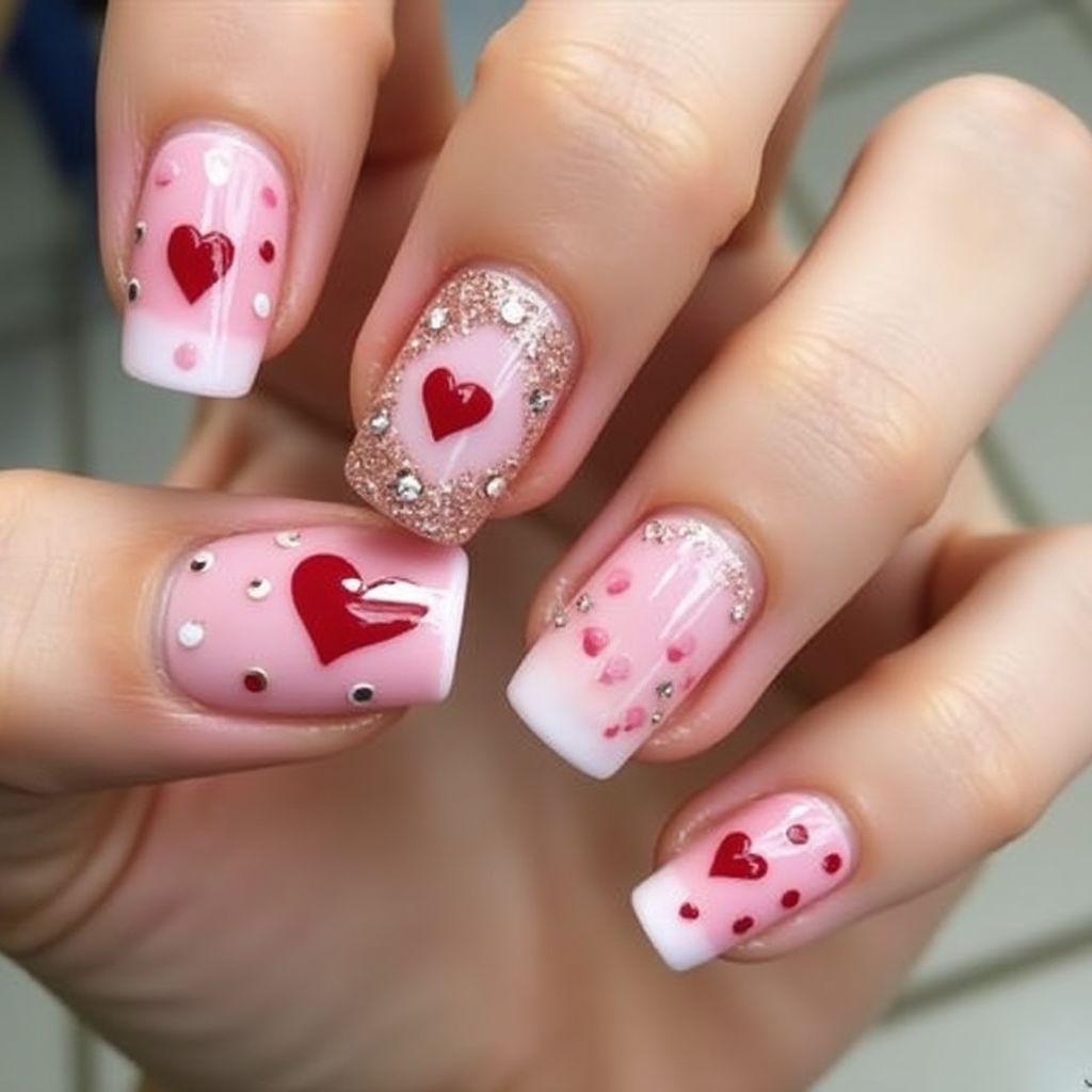 Valentine's Day Freehand Art Nail Design