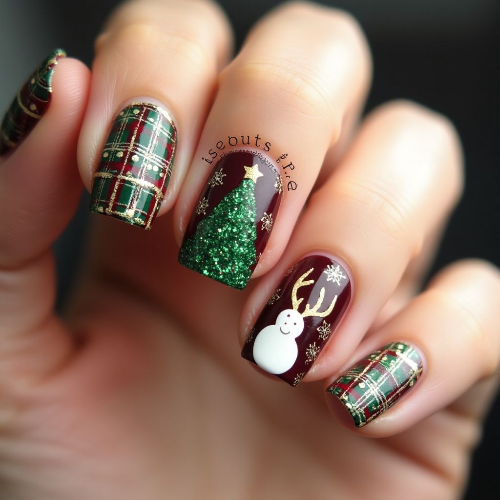 Christmas Freehand Art Nail Design