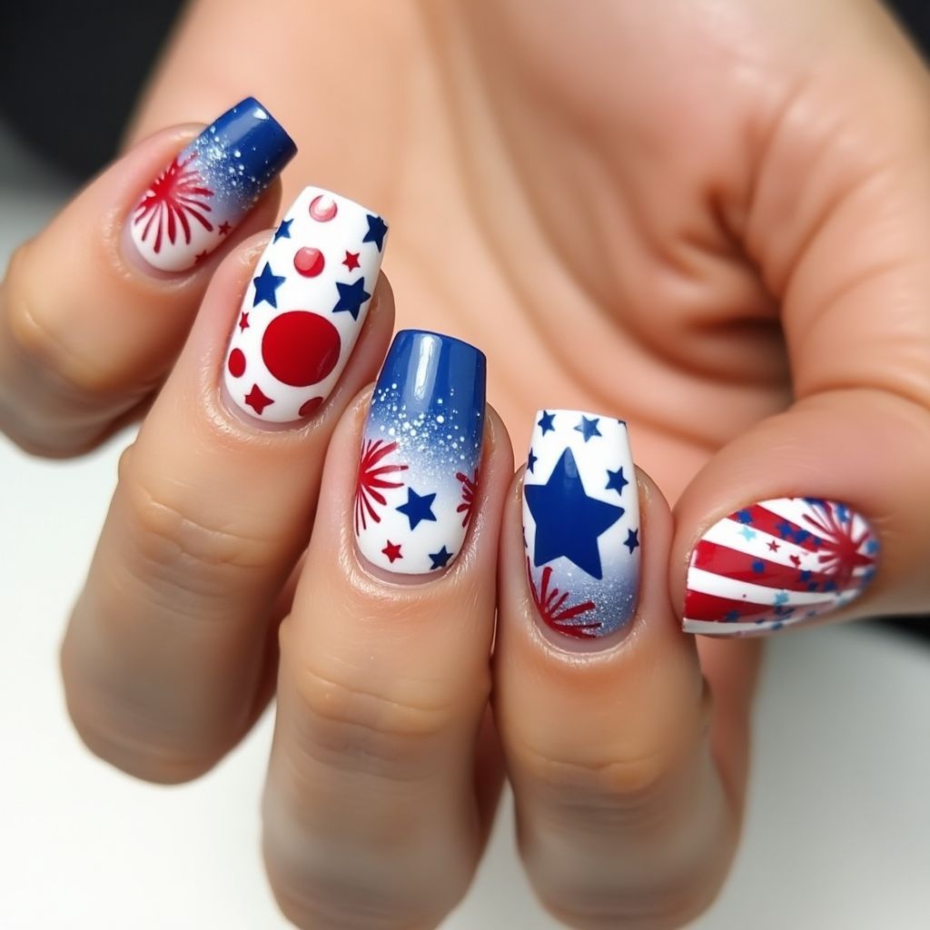Independence Day Dotting Nail Design