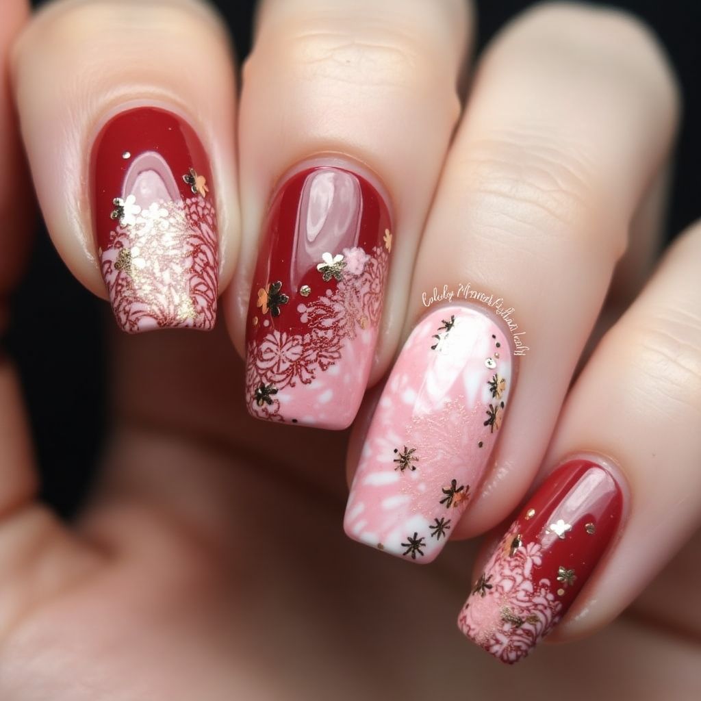 Anniversary Water Marbling Nail Design