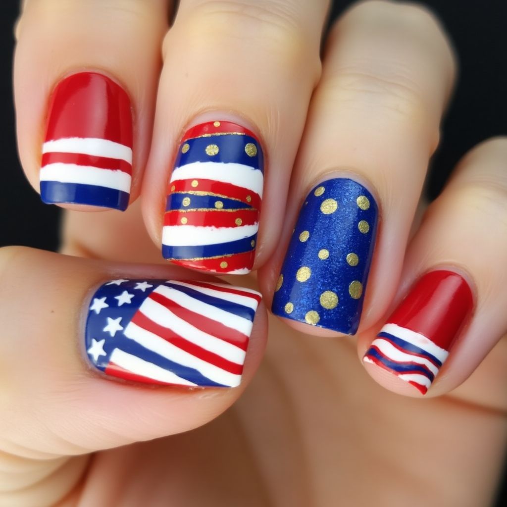 4th Of July Stripes And Lines Nail Design