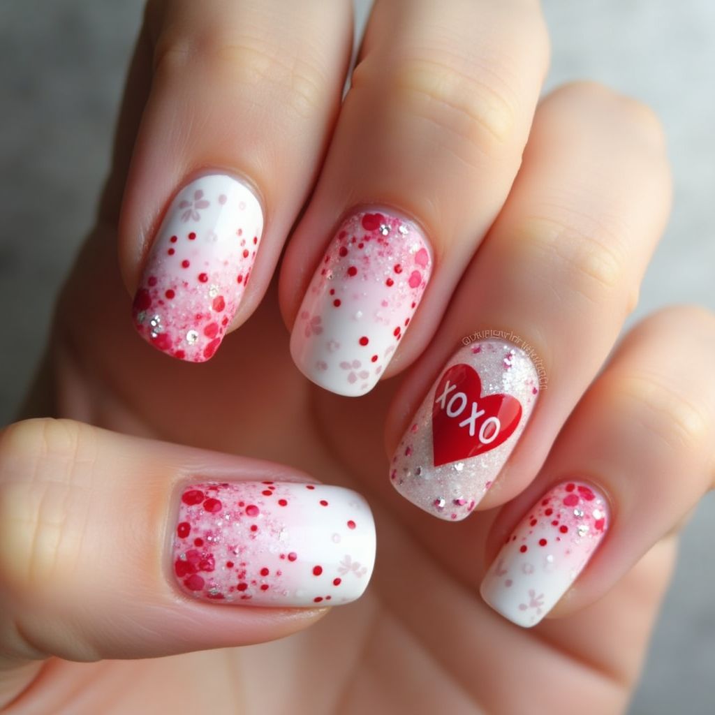 Valentine's day Freehand art Nail Design