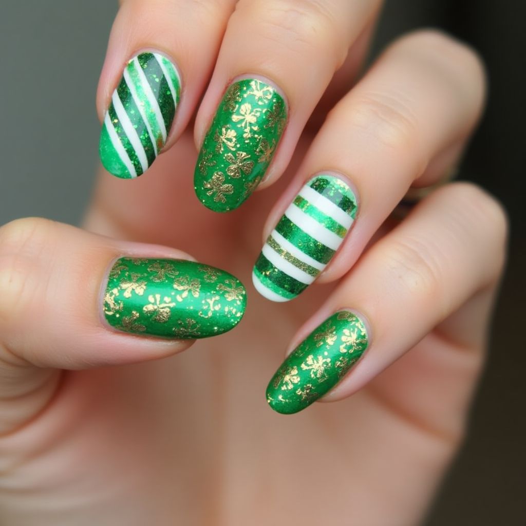 St Patrick's Day Stripes And Lines Nail Design