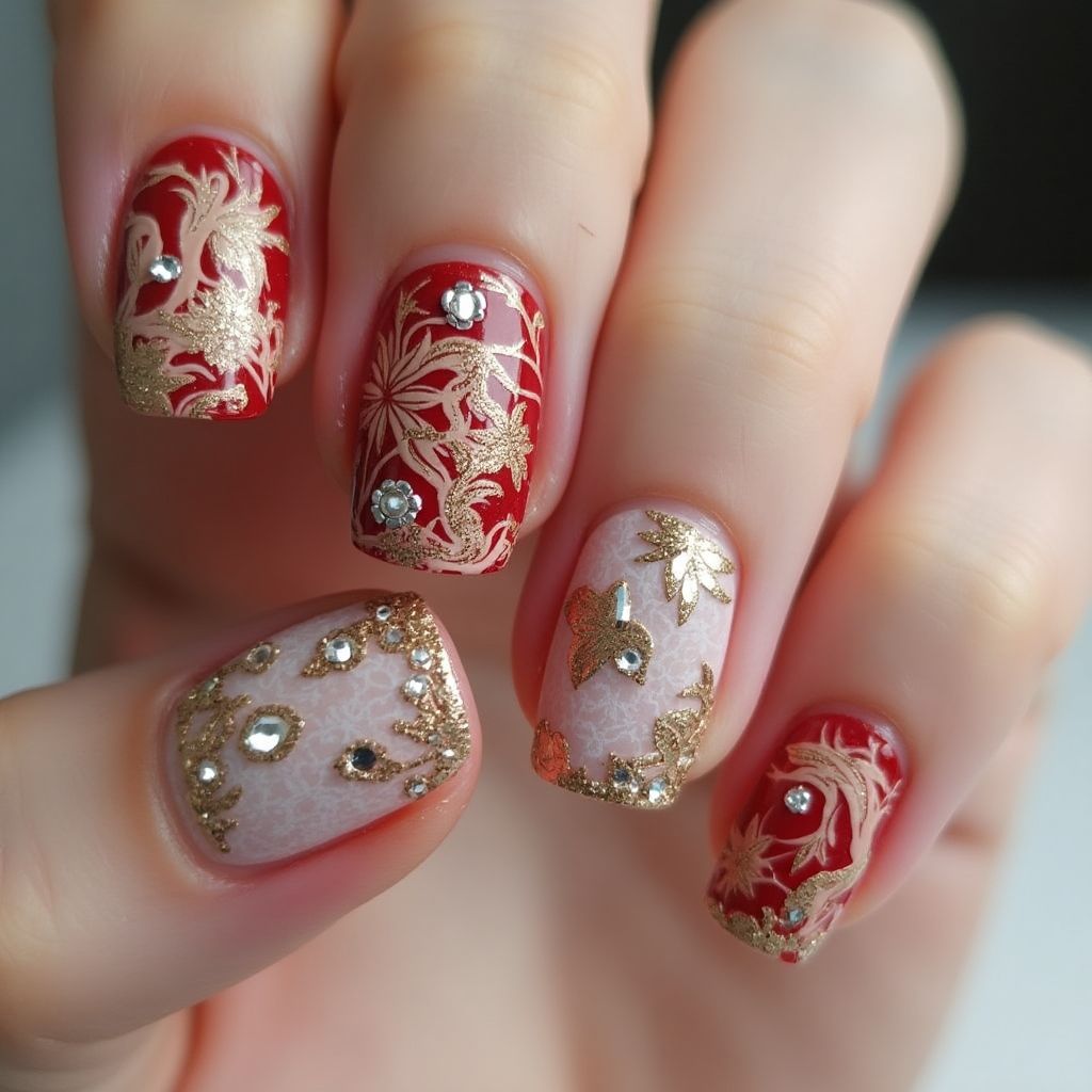 Anniversary Water Marbling Nail Design