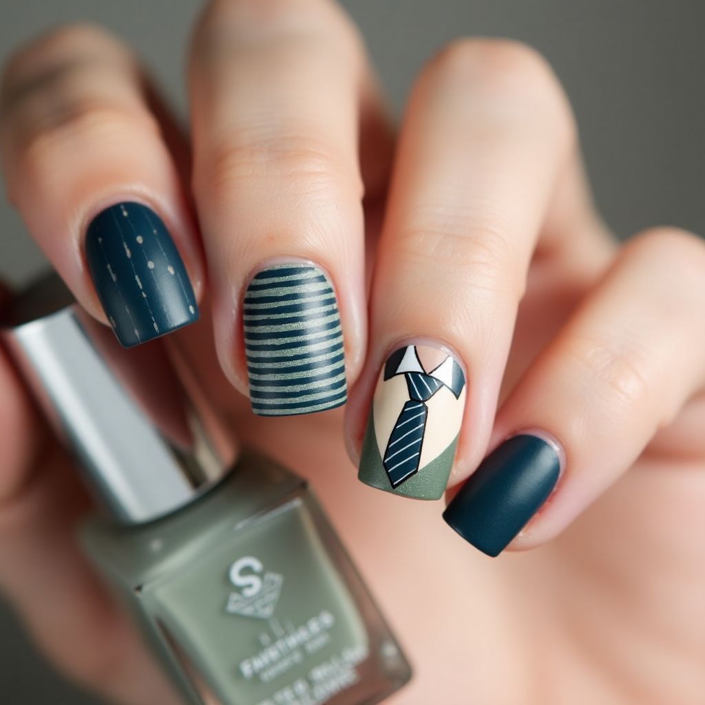 Father's Day Freehand Art Nail Design