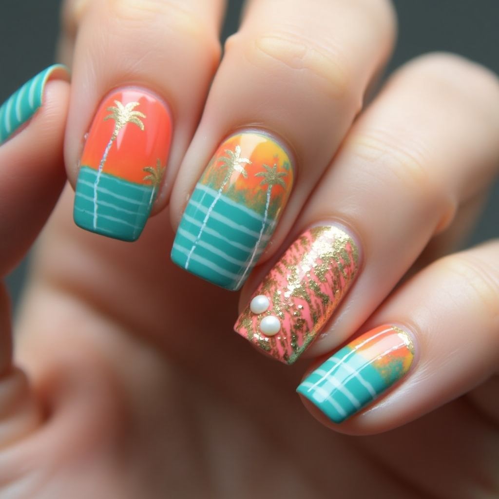 Vacation Stripes And Lines Nail Design