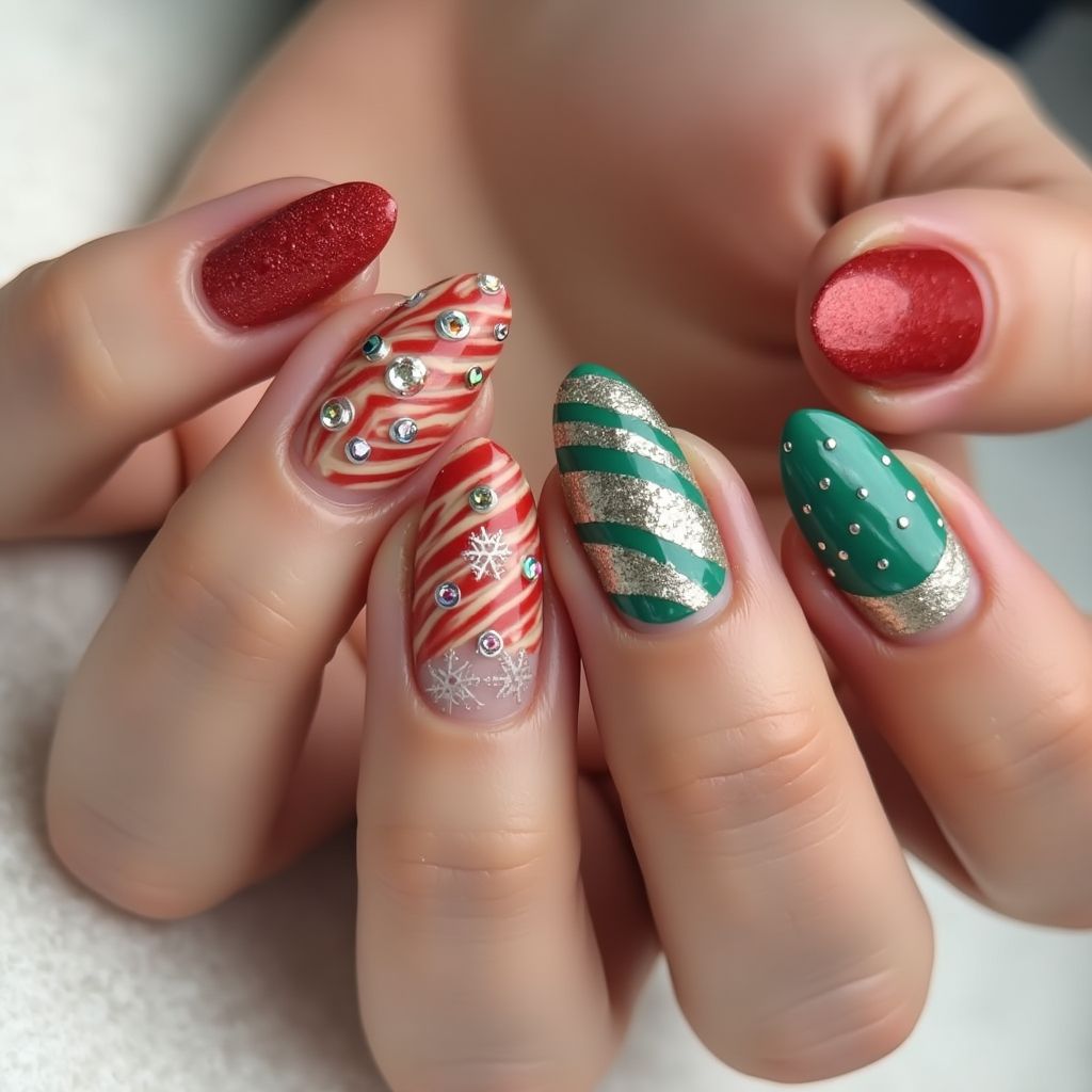 Holiday Stripes And Lines Nail Design