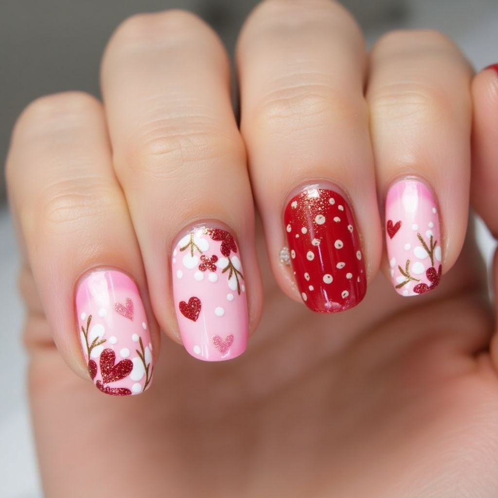 Valentine's Day Dotting Nail Design