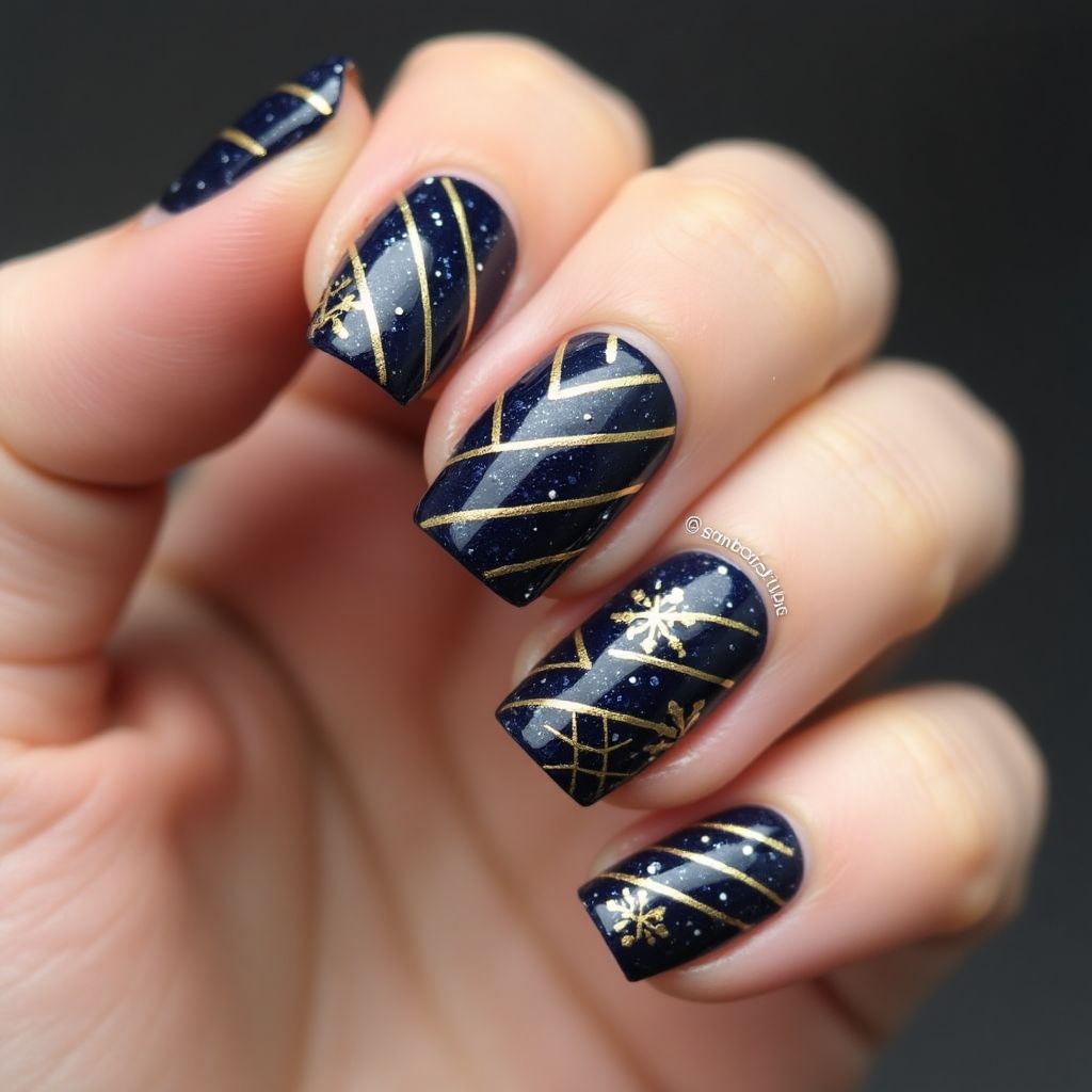 New Year Stripes And Lines Nail Design