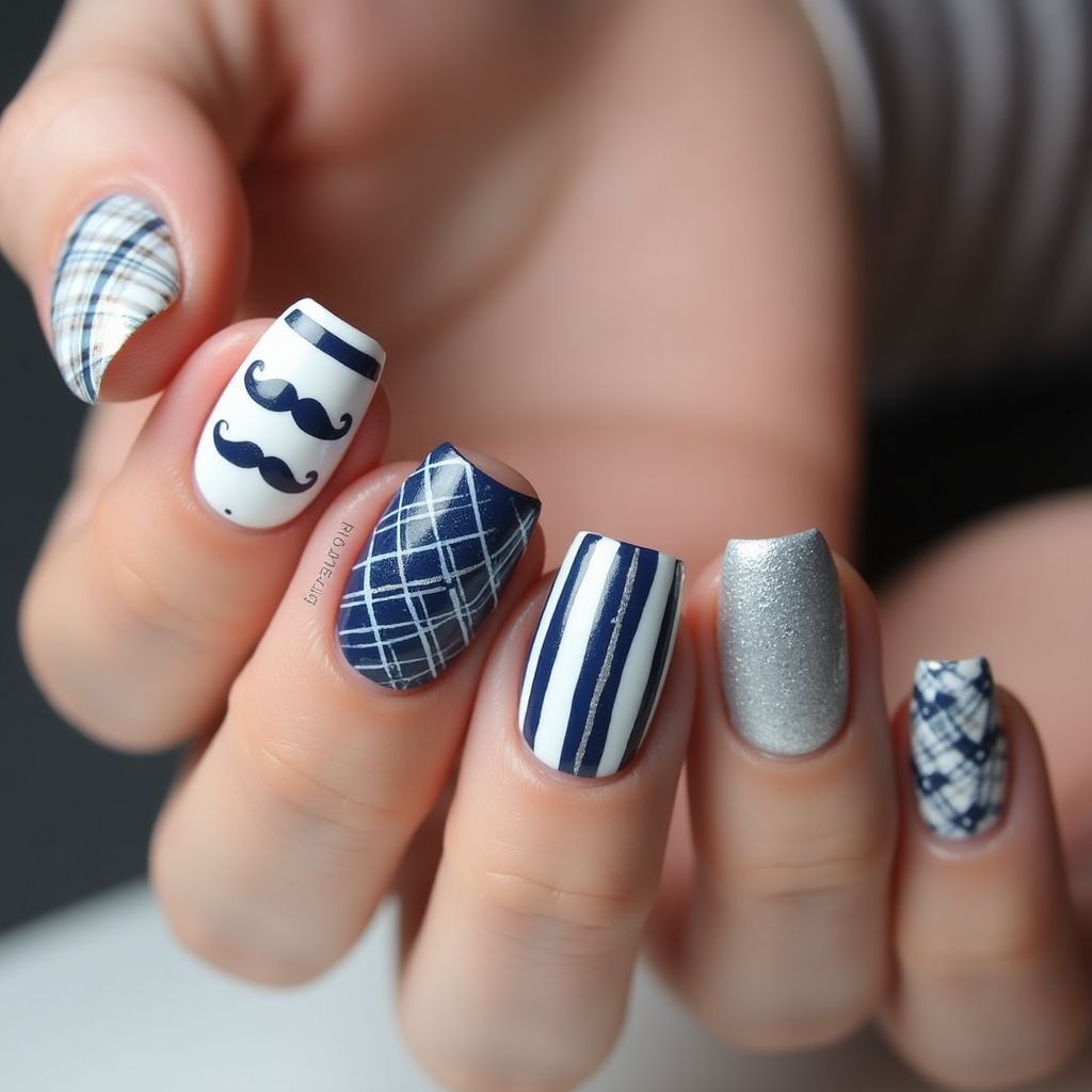 Father's Day Stripes And Lines Nail Design