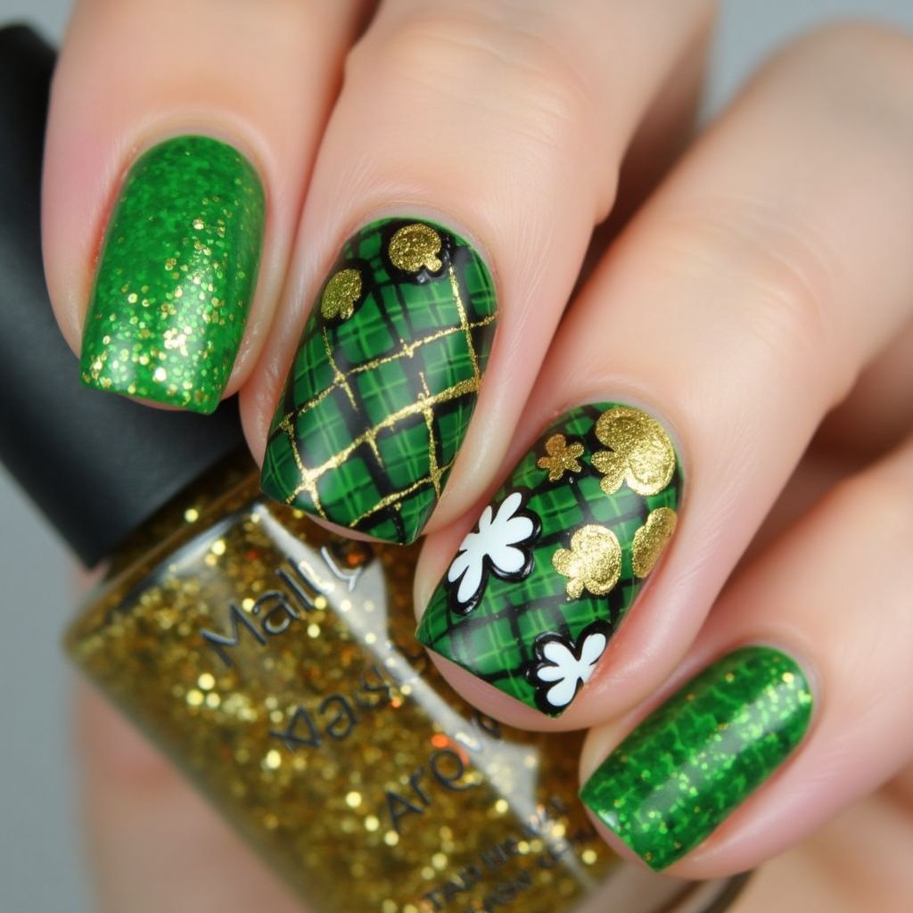 St Patrick's Day Freehand Art Nail Design