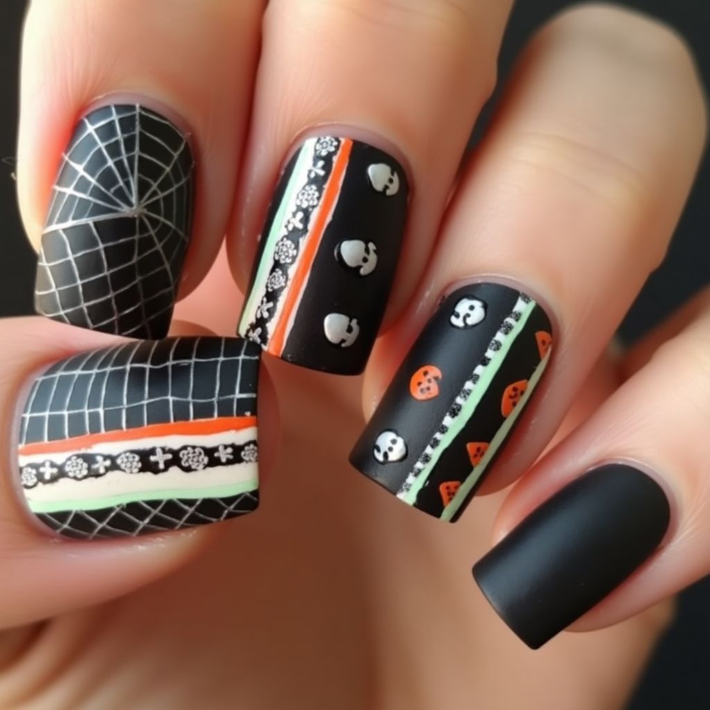 Halloween Stripes And Lines Nail Design