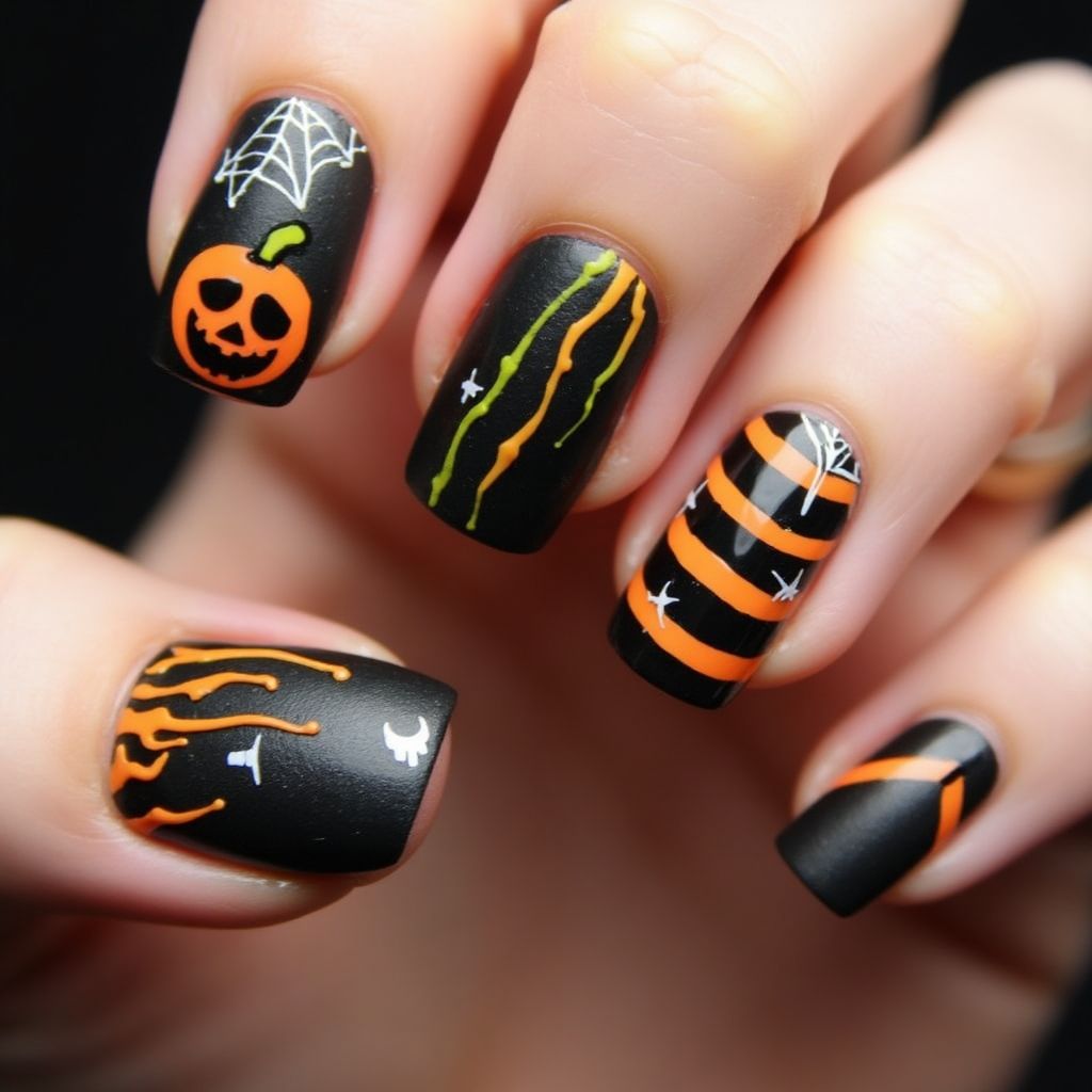 Halloween Stripes And Lines Nail Design