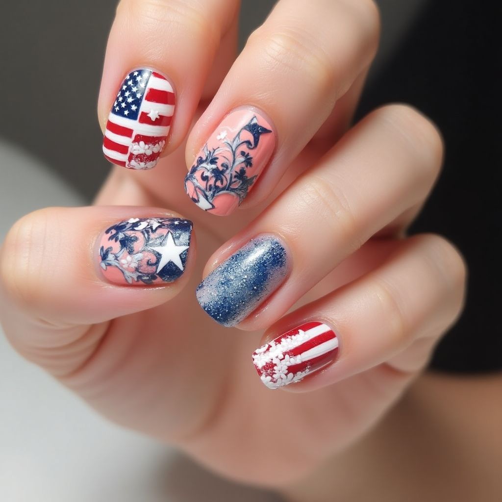 Memorial Day Freehand Art Nail Design