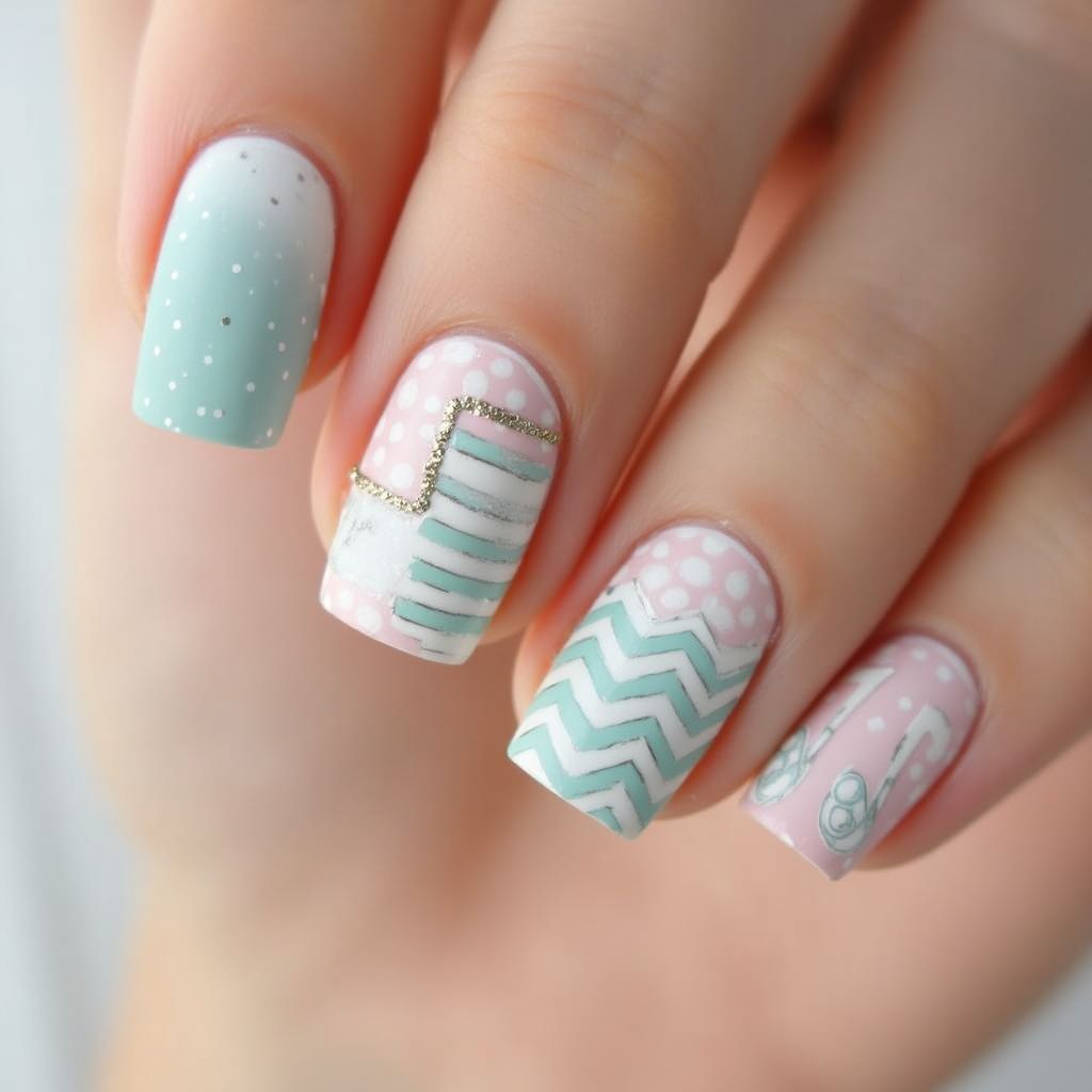 Baby Shower Stripes And Lines Nail Design