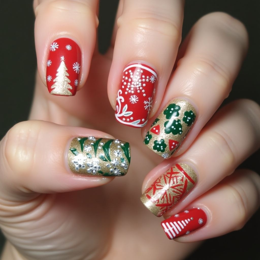 Christmas Freehand Art Nail Design