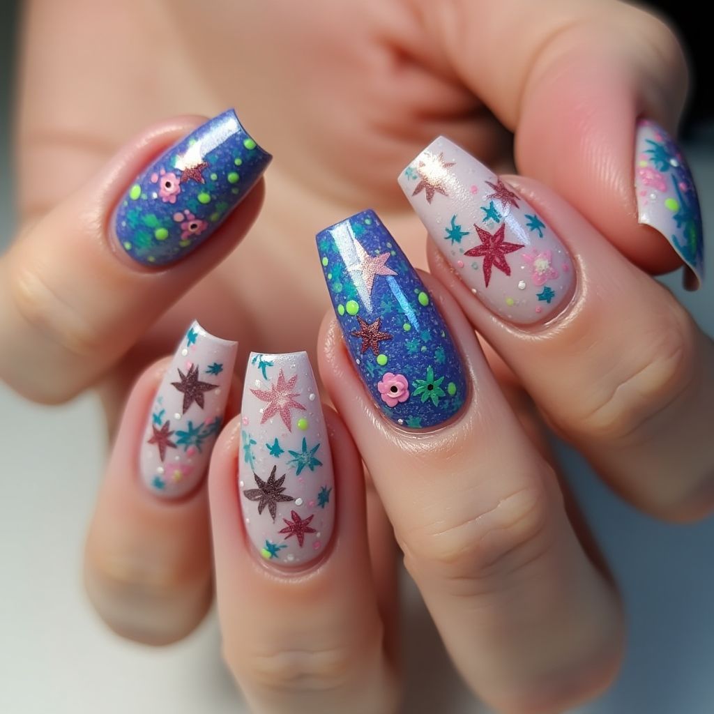 Party Water Marbling Nail Design