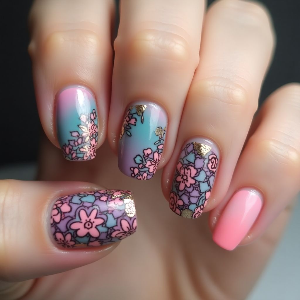 Coffin Acrylic Colors Nail Design