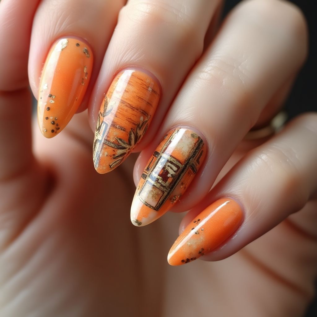 Stiletto Orangewood Sticks Nail Design