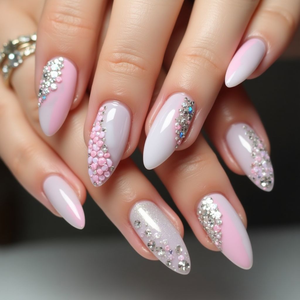 Rhinestones Almond Nail Design