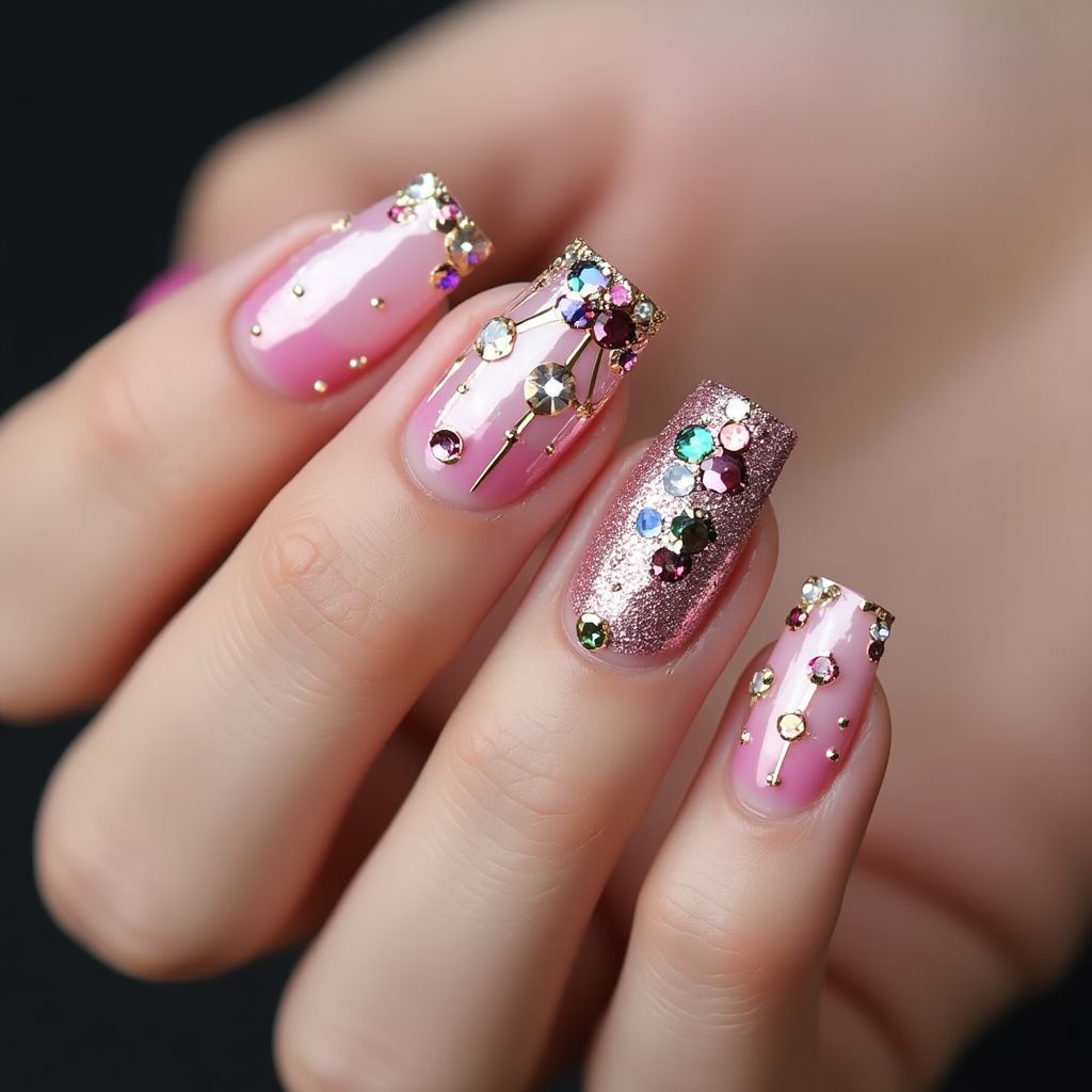 Square Caviar Beads Nail Design