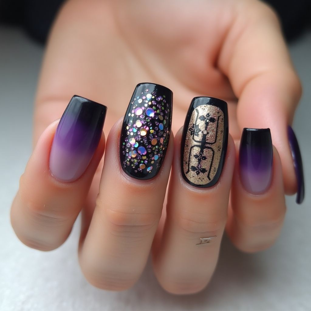 Sequins Coffin Nail Design