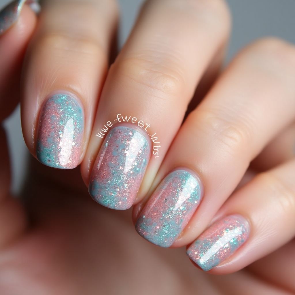 Round Glitter Flakes Nail Design