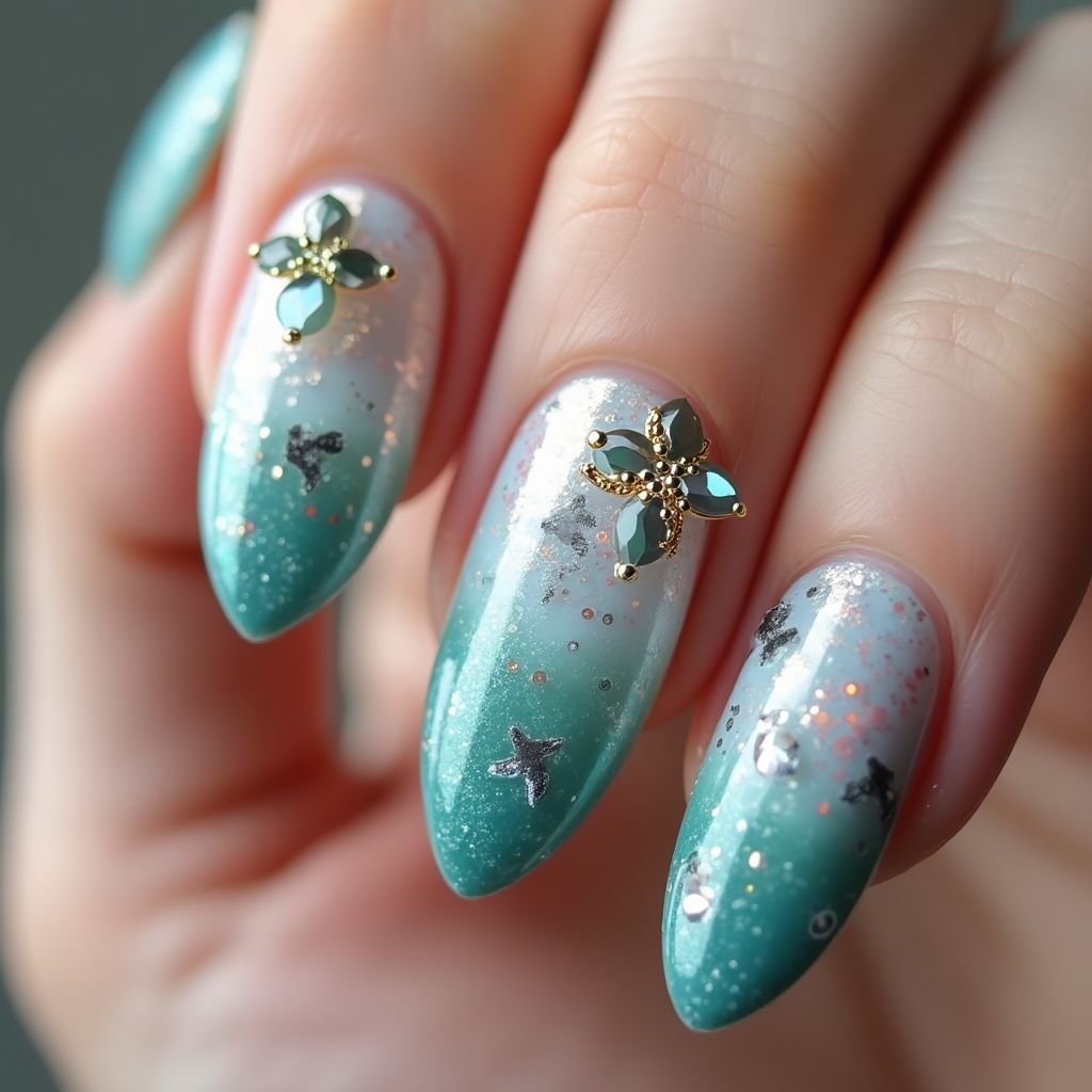 Mermaid Powder Almond Nail Design