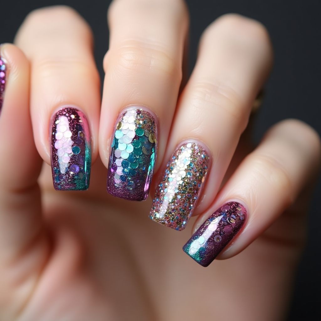 Square Sequins Nail Design