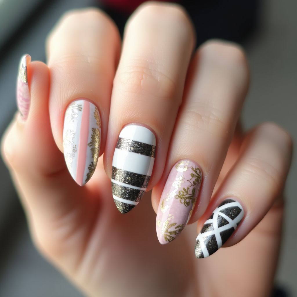 Striping Tape Almond Nail Design