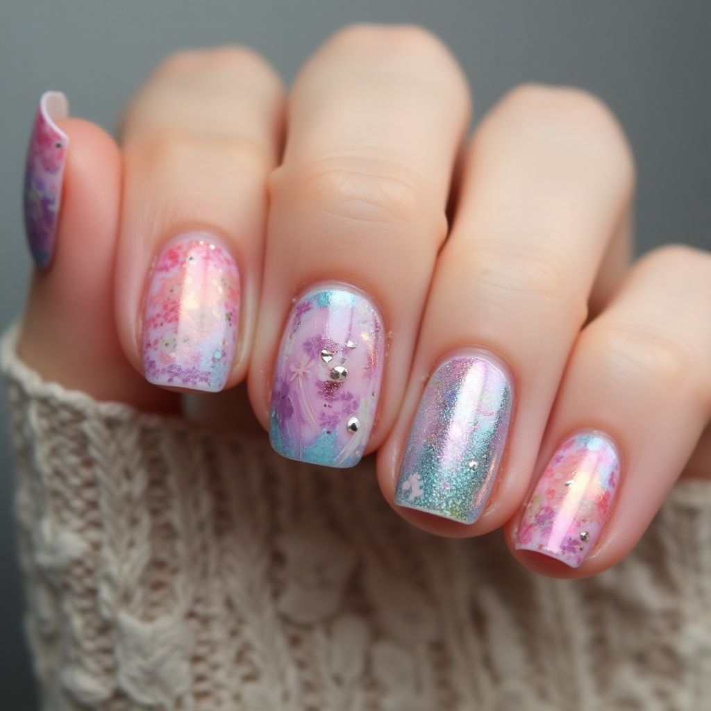 Round Acrylic Colors Nail Design