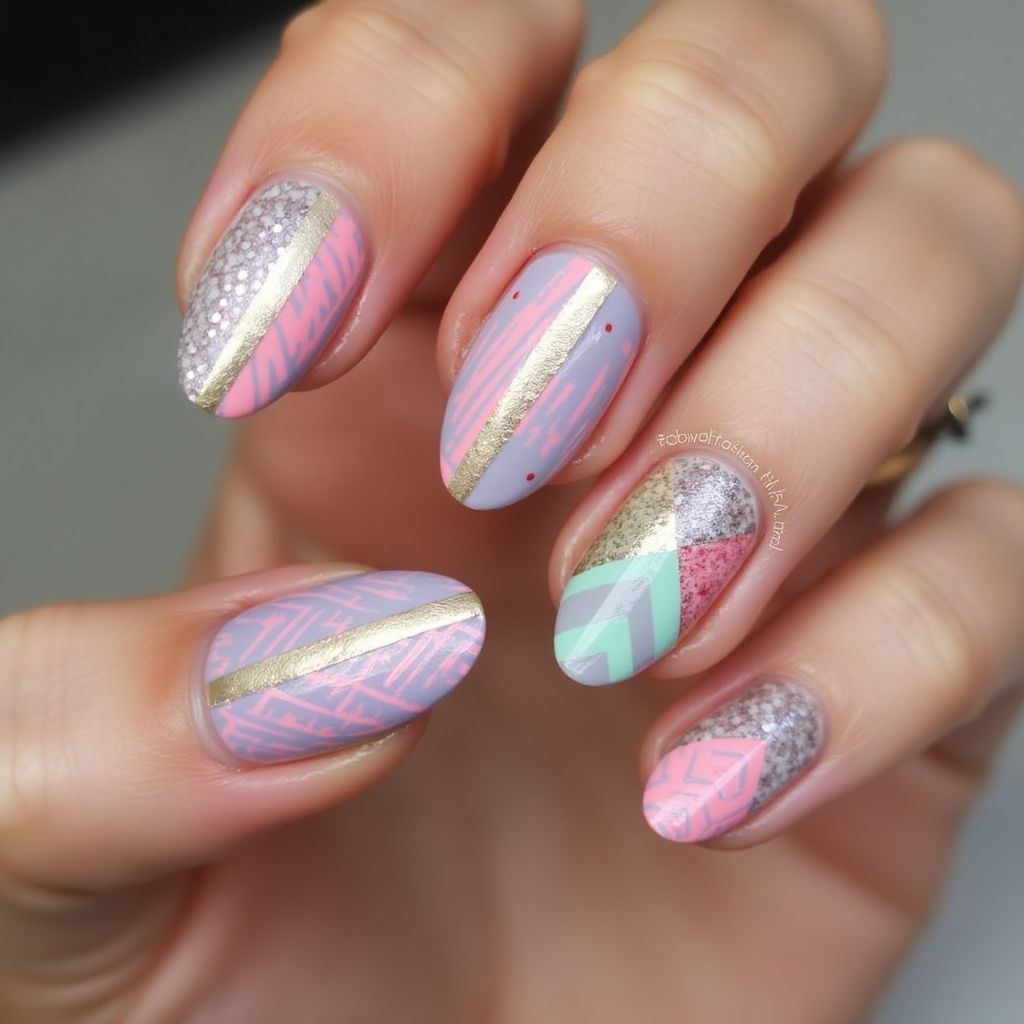Striping Tape Almond Nail Design
