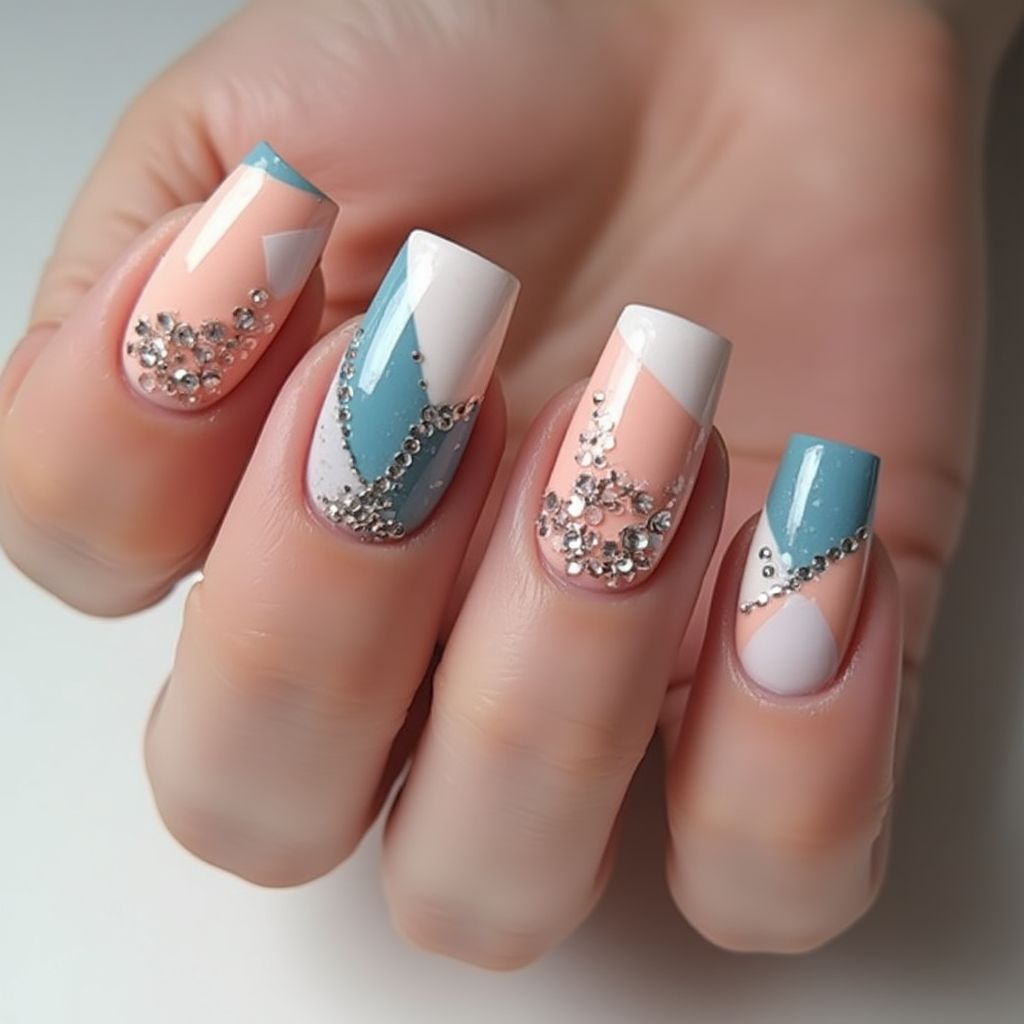 Square Caviar Beads Nail Design