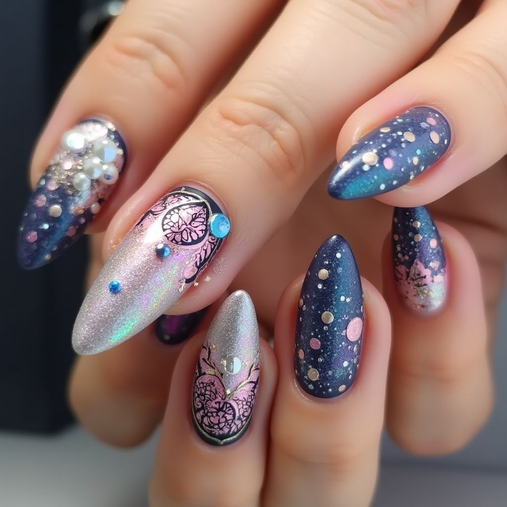 Sequins Stiletto Nail Design