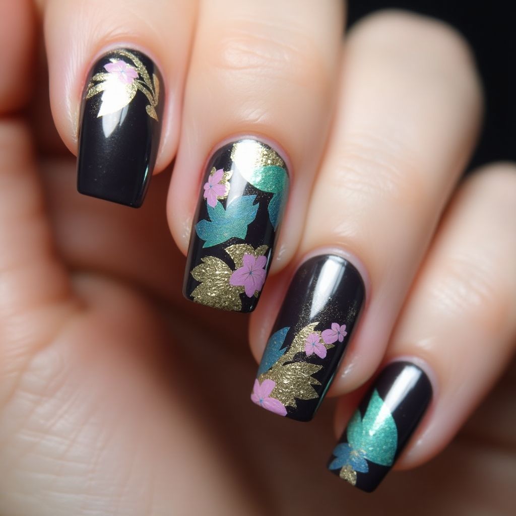 Coffin Nail Foil Nail Design