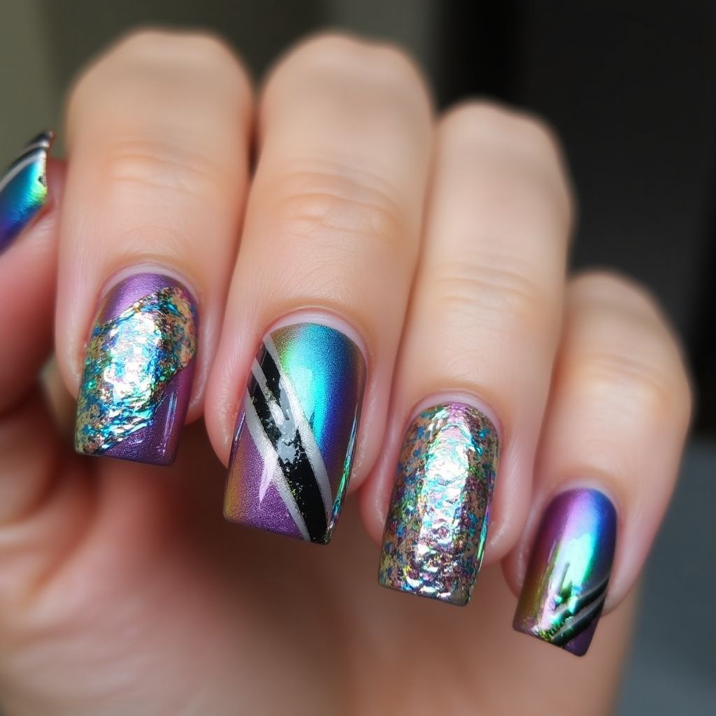 Chrome Powder Square Nail Design