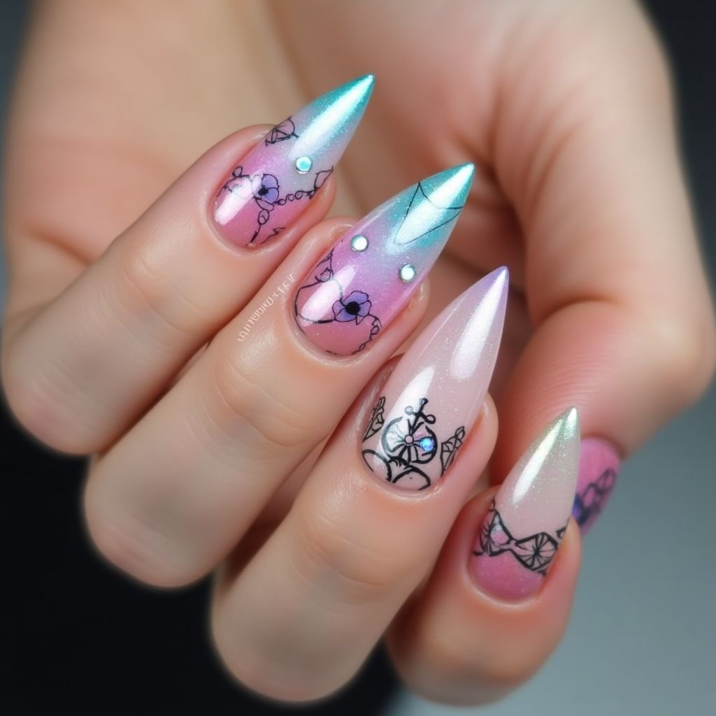 Stiletto Acrylic Colors Nail Design