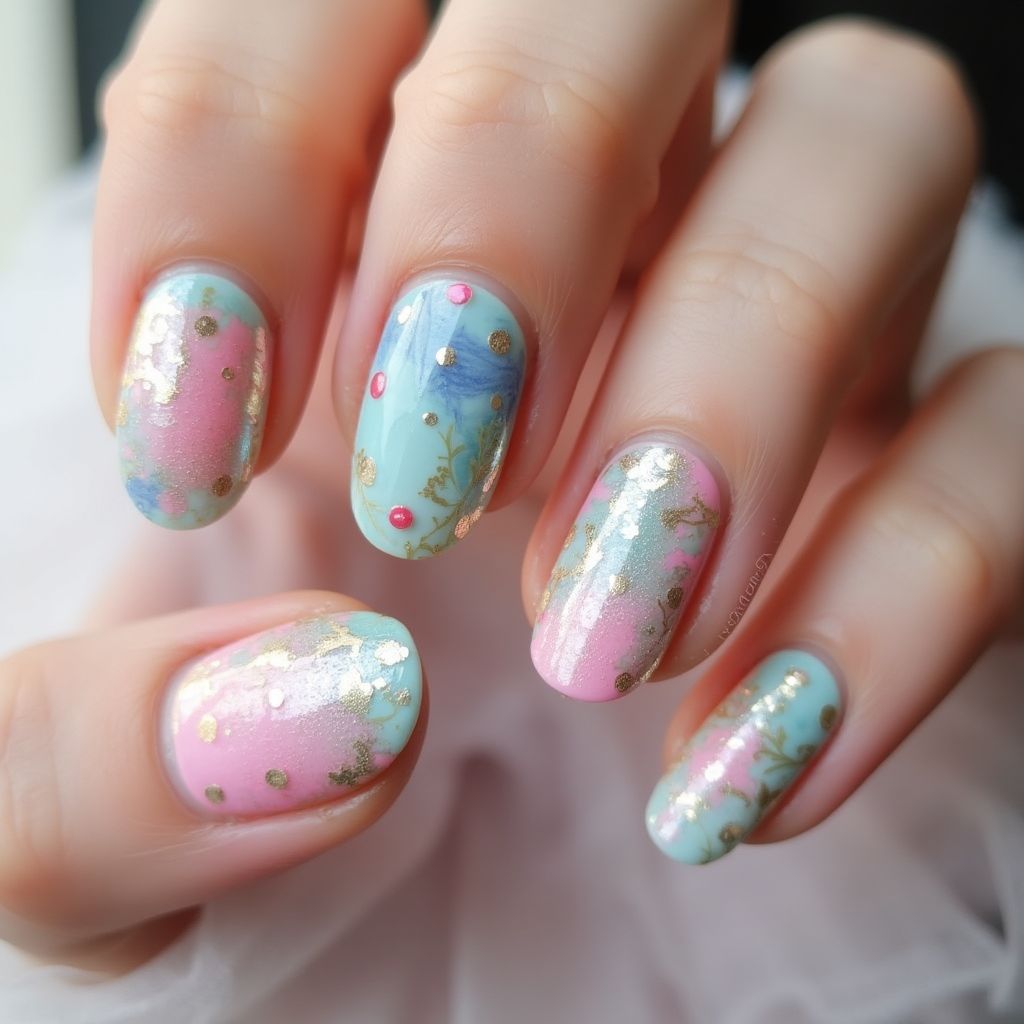 Round Acrylic Powder Nail Design