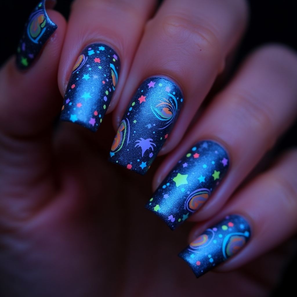 Glow In The Dark Polish Square Nail Design
