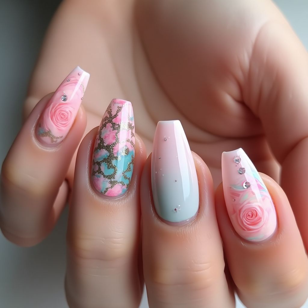 Coffin Acrylic Powder Nail Design