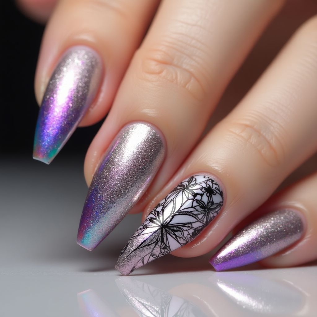 Stiletto Chrome Powder Nail Design