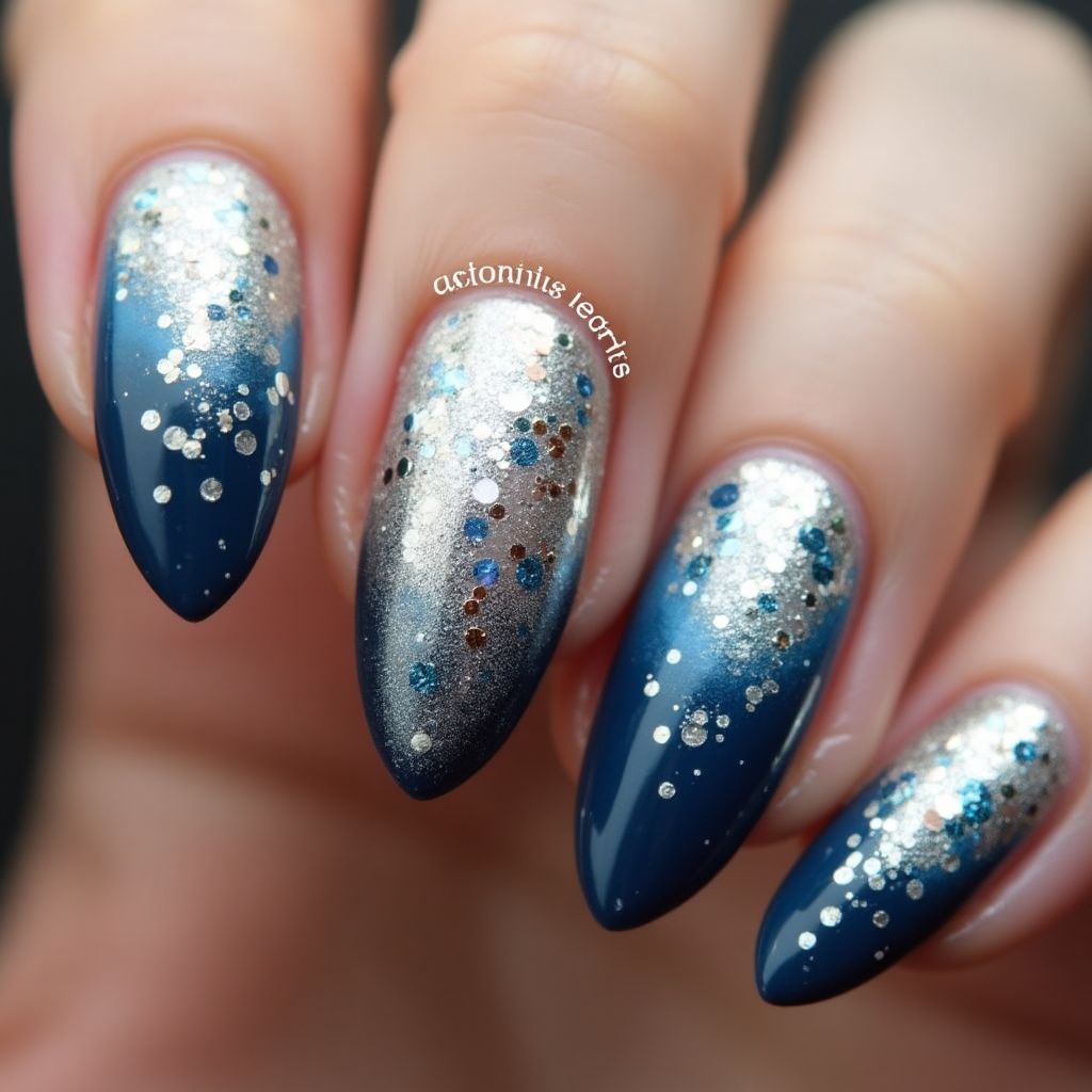 Stiletto Glitter Flakes Nail Design