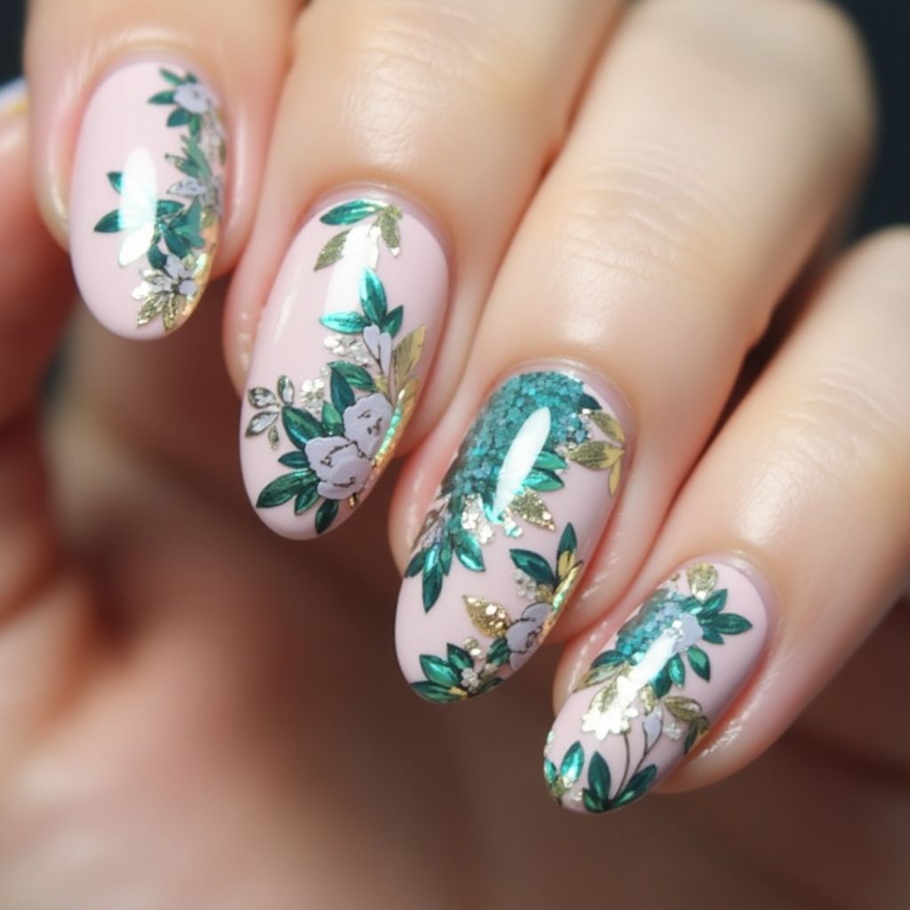 Almond Sequins Nail Design