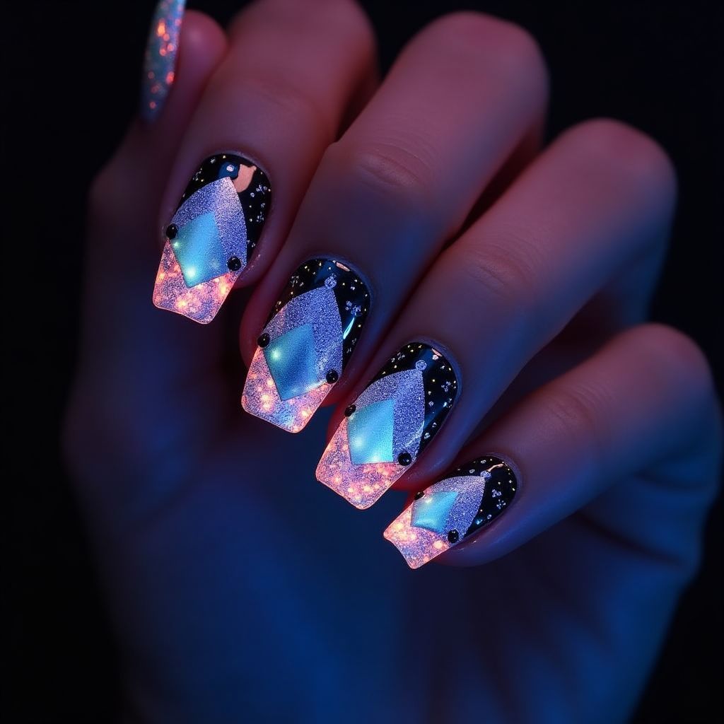 Glow In The Dark Polish Coffin Nail Design