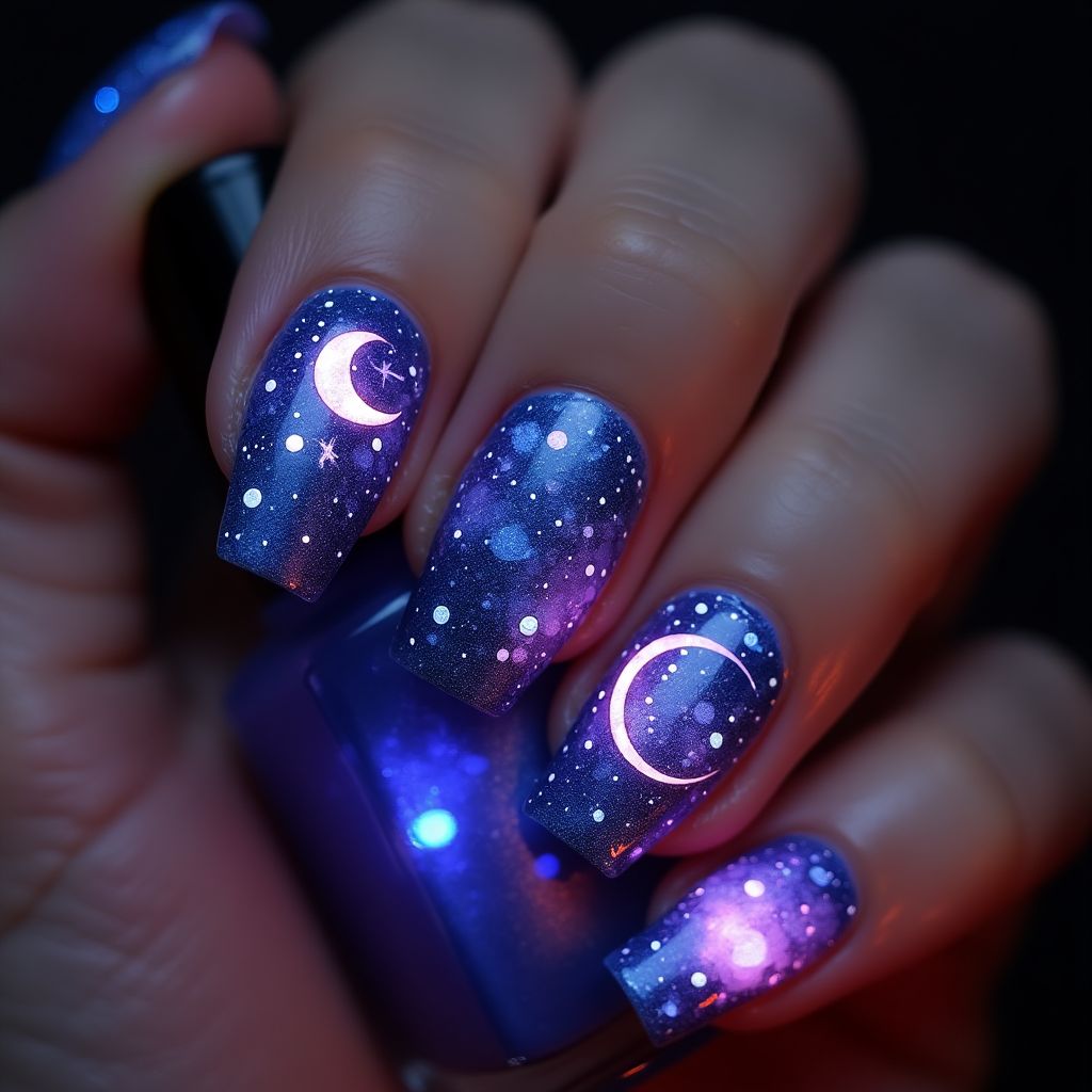 Coffin Glow In The Dark Polish Nail Design