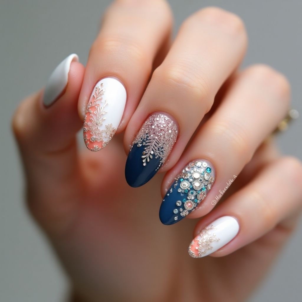 Almond Caviar Beads Nail Design