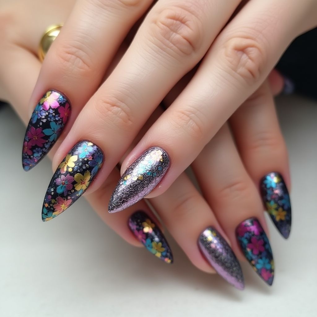Stiletto Nail foil Nail Design